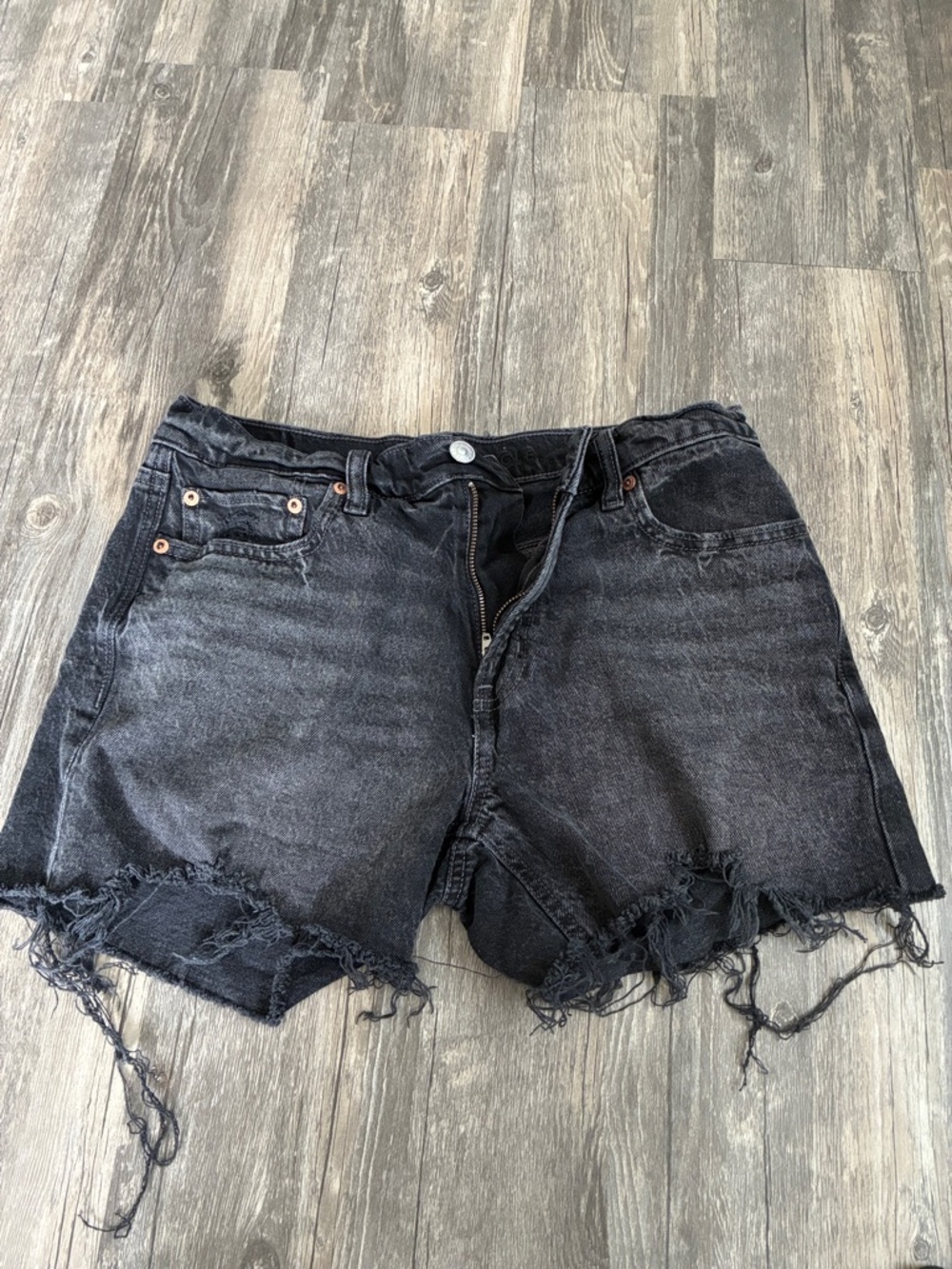 American Eagle Outfitters Black Washed Distressed Jean Shorts